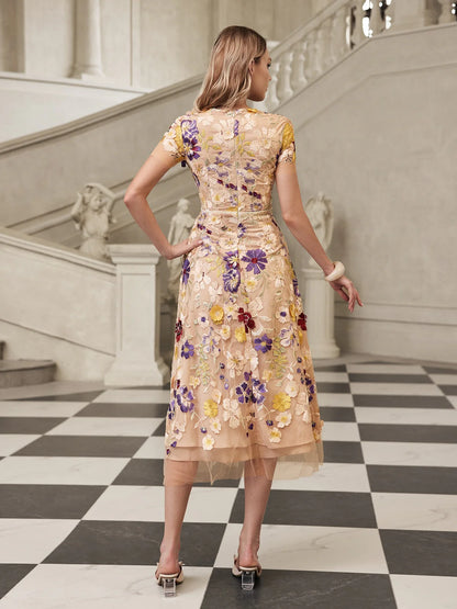 Fleur Embroidered Tulle Midi Dress