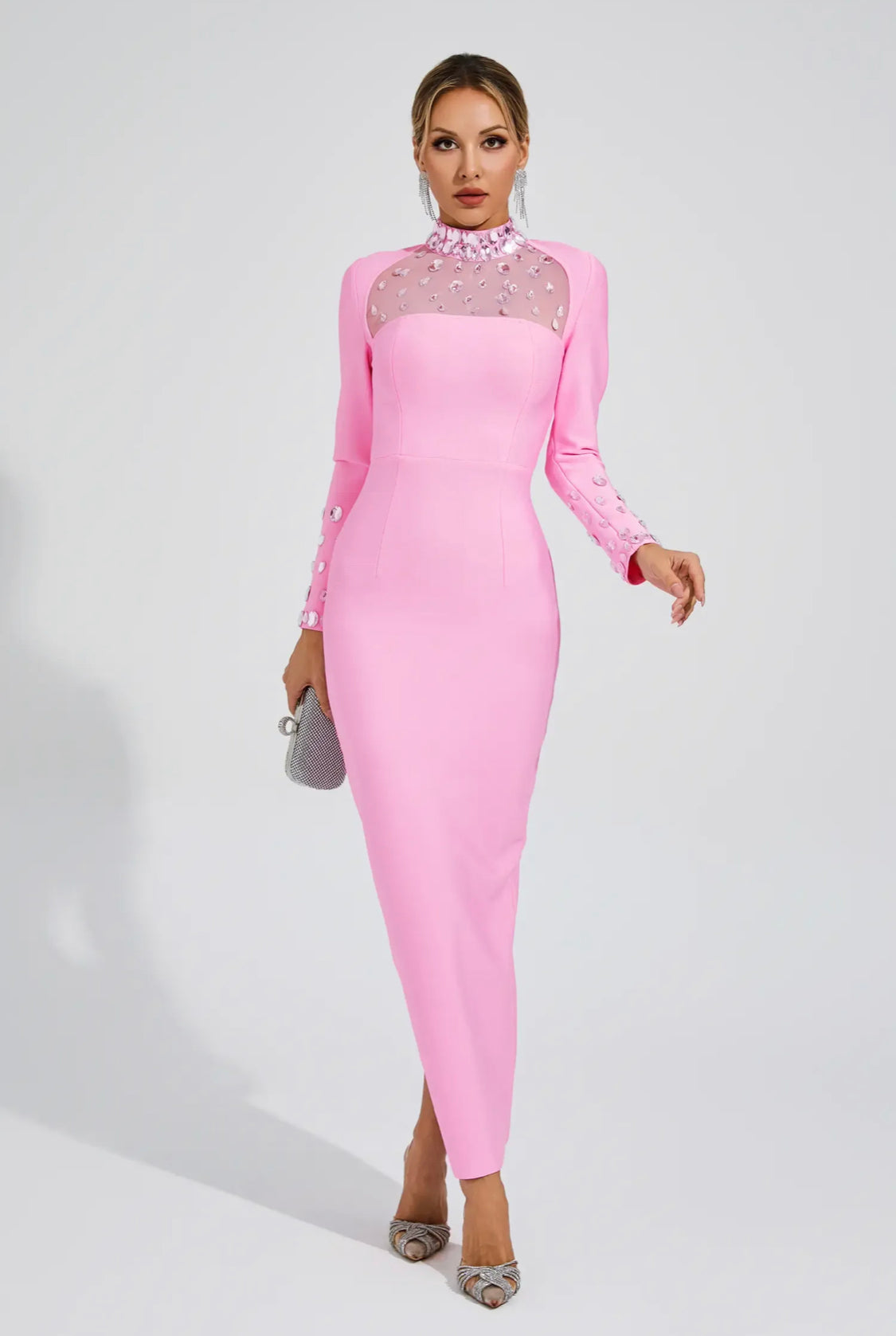 Elsa rhinestone pink maxi dress