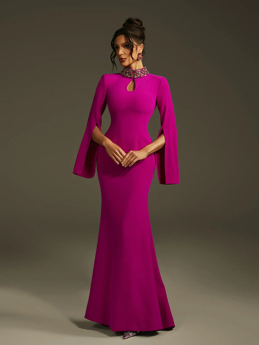 Aurora Crystal Collar Cape Gown