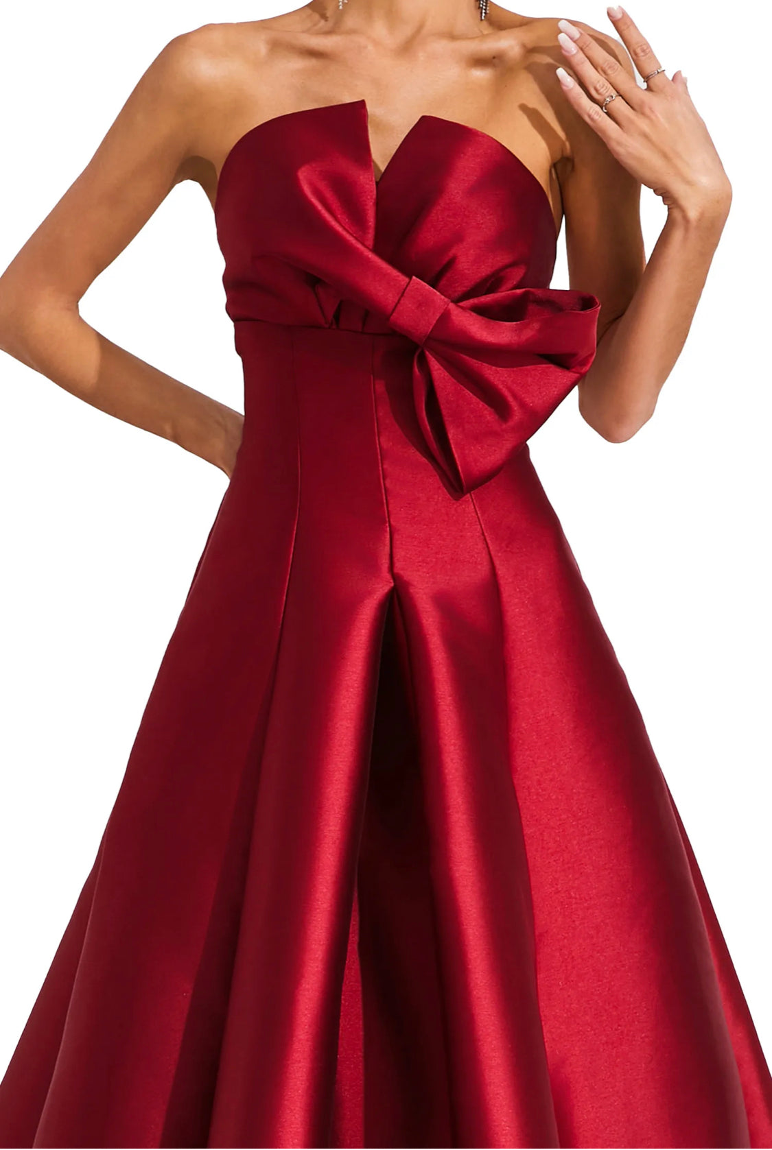 Bow satin red maxi dress