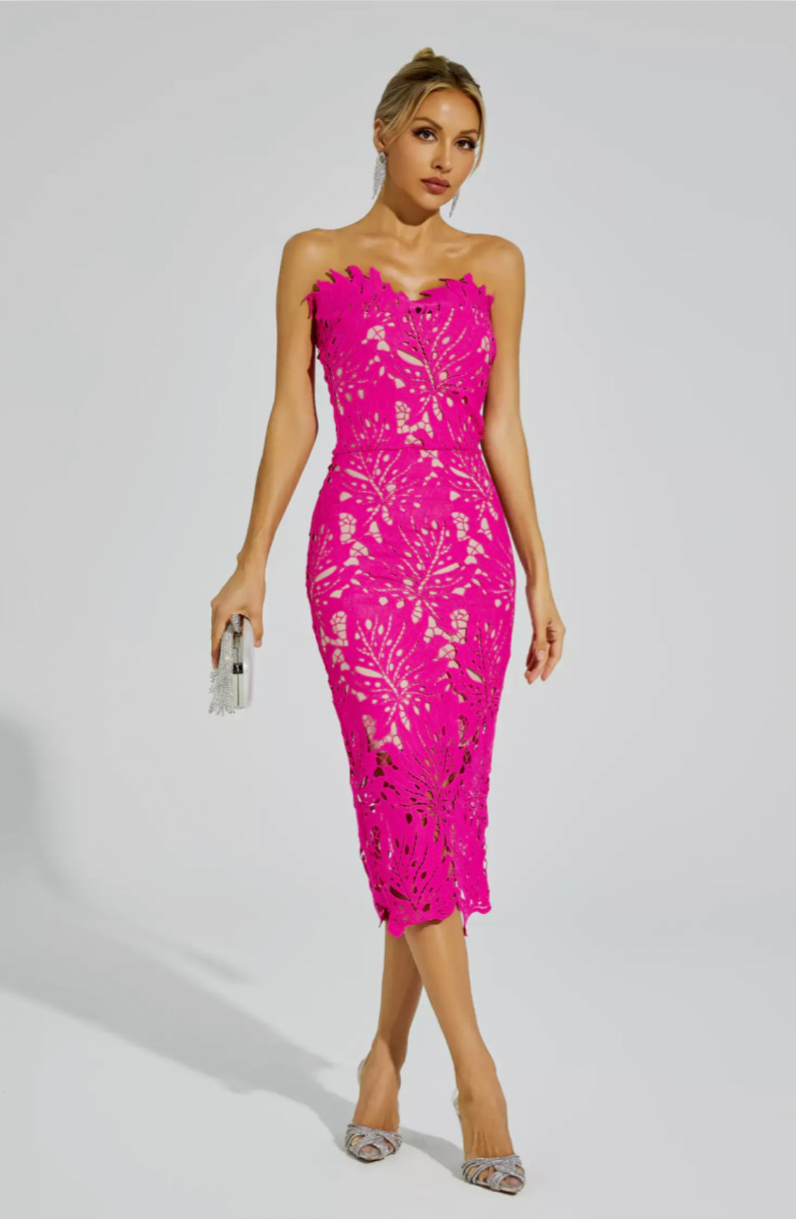 Jazlyn pink lace midi dress