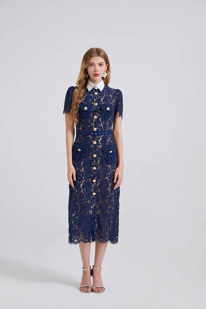 Guxi Navy Lace Collar Dress