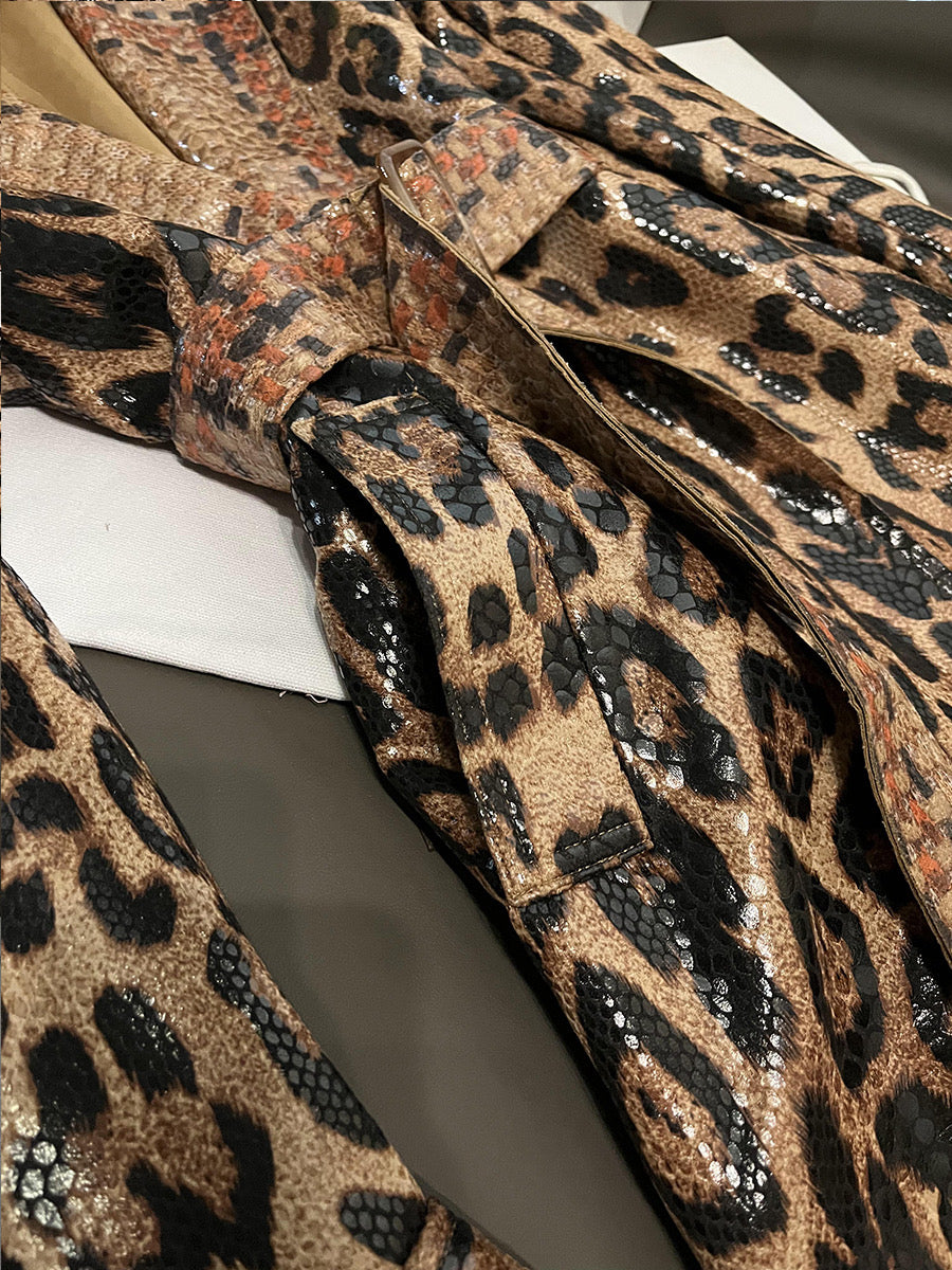 Leopard leather long coat (8141436813550)