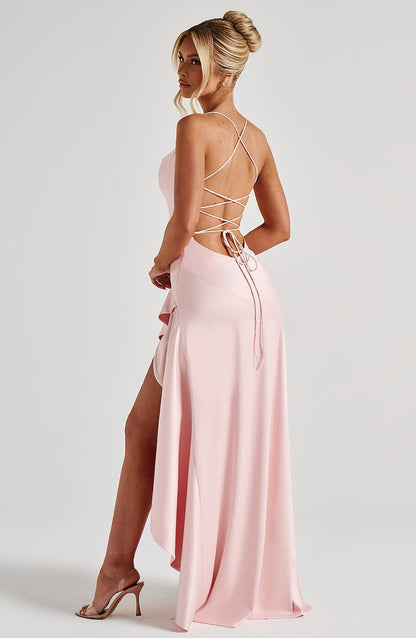 Soleil Draped High-Low Satin Gown