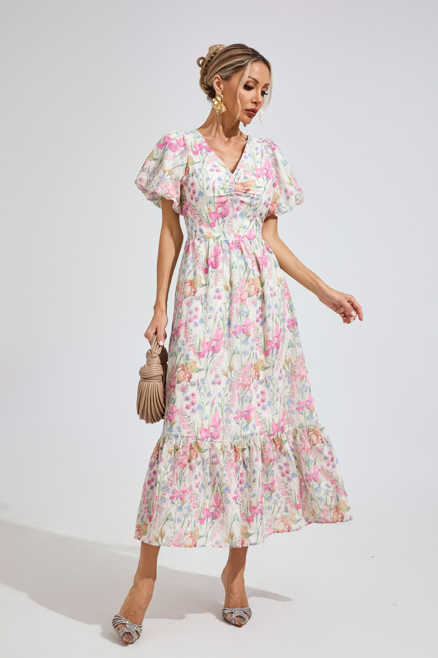 Fleur Meadow Puff Sleeve maxi Dress