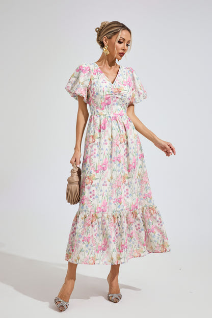 Fleur Meadow Puff Sleeve maxi Dress