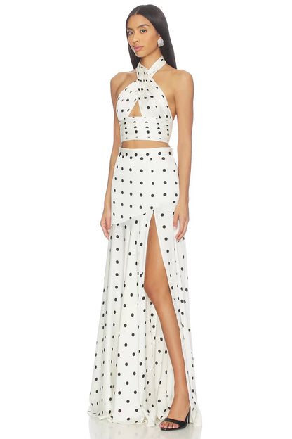 Celeste Polka Dot Halter Maxi Set