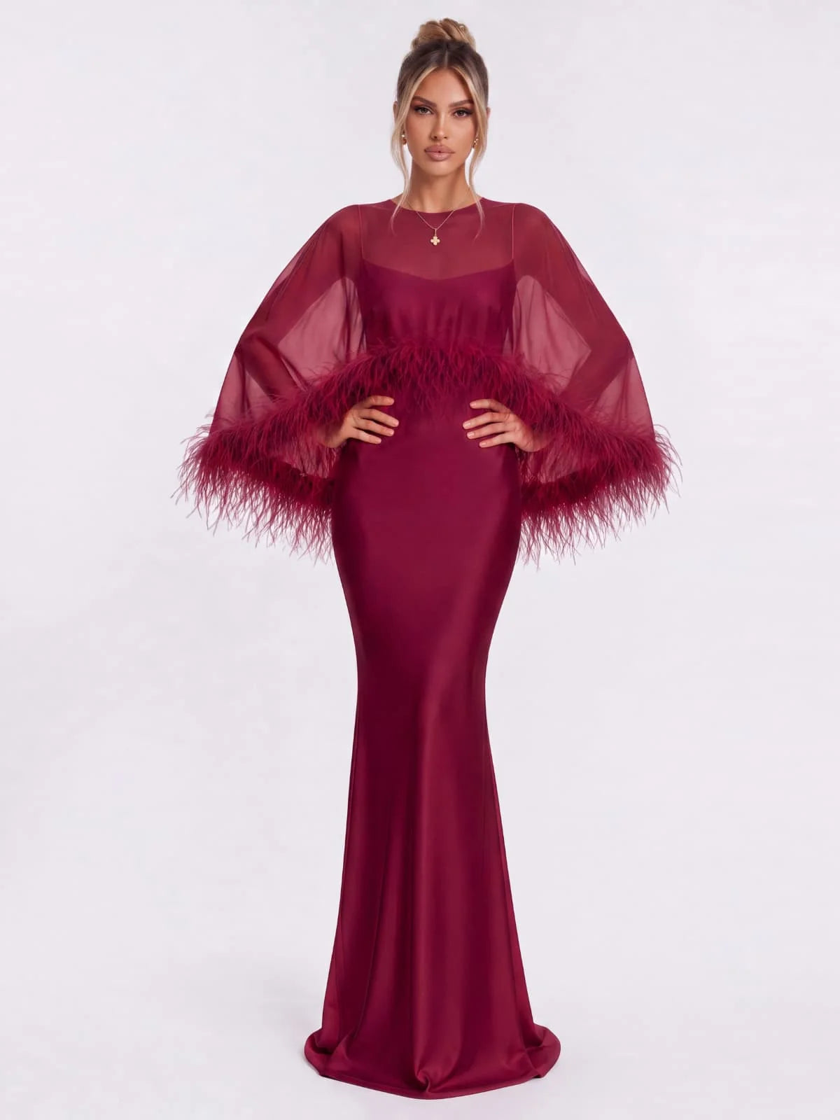 Amara Feather Cape Maxi Dress