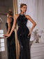 Crystal chains black maxi dress