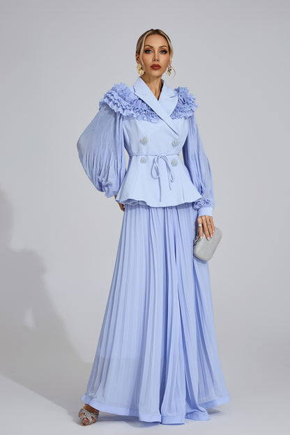 Ruffle-Shoulder Pleated Set