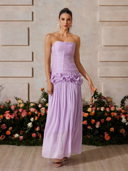 Lila Bloom Ruffle Strapless Gown