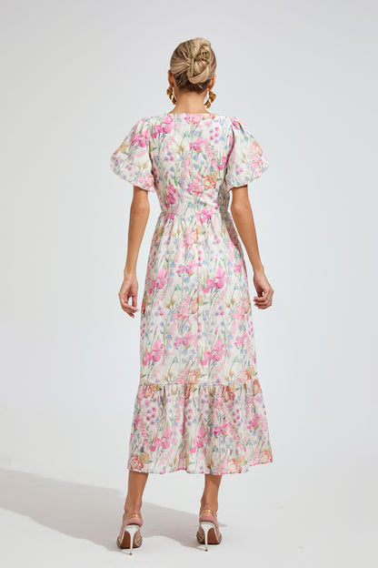 Fleur Meadow Puff Sleeve maxi Dress