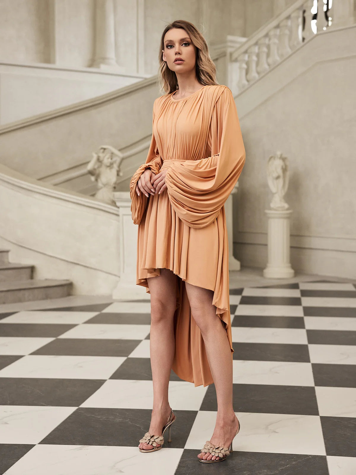 Solène Draped High-Low Gown