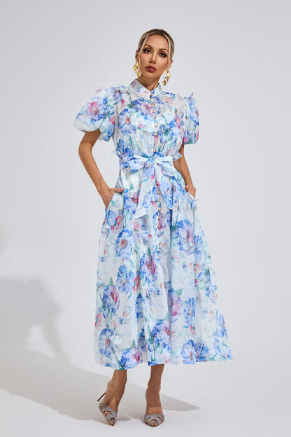 Aurélie Puff Sleeve Floral Shirt Maxi Dress