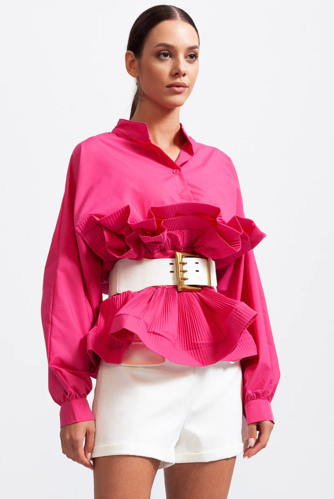 Avril ruffle shirt with belt