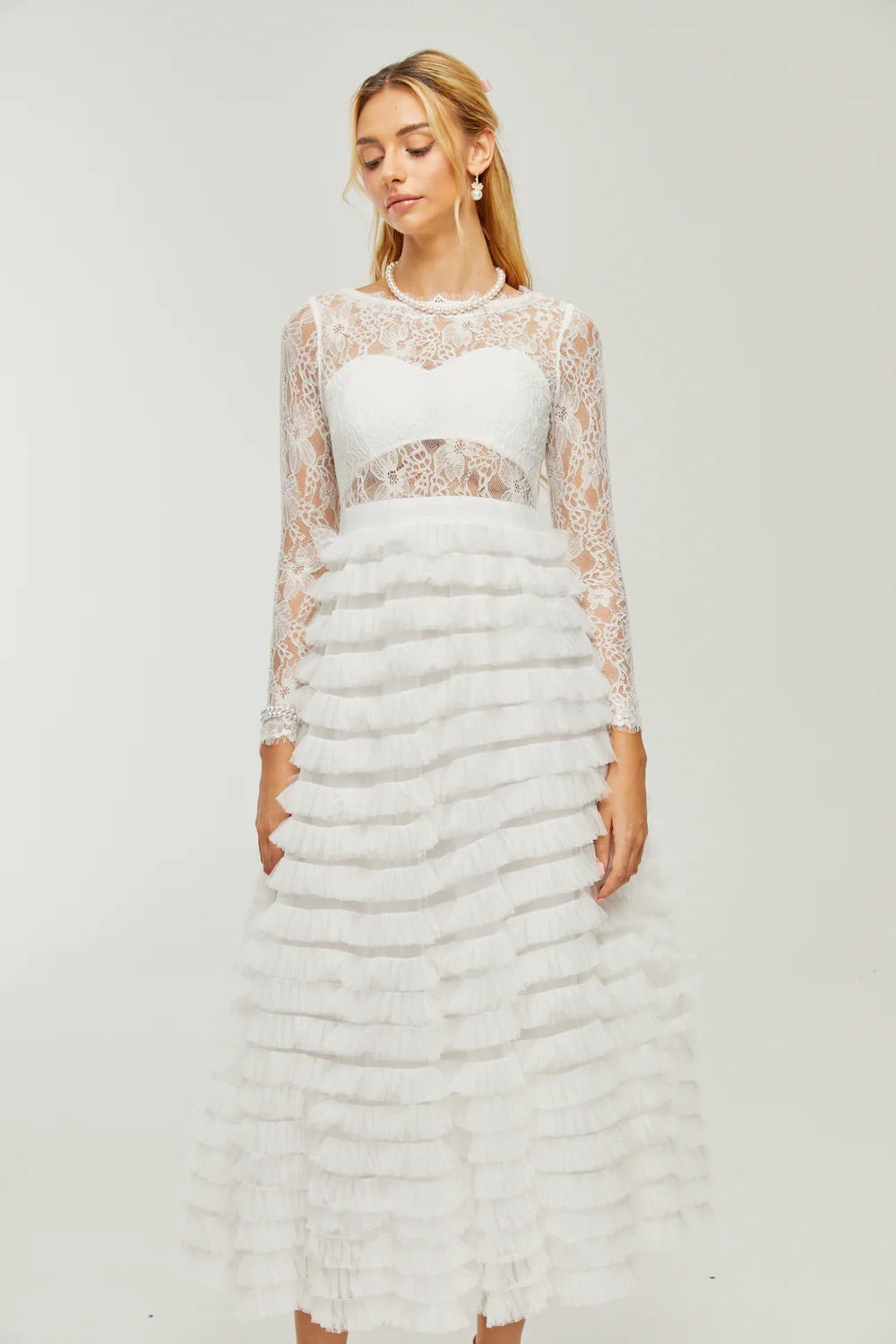 Philippine lace layered midi dress