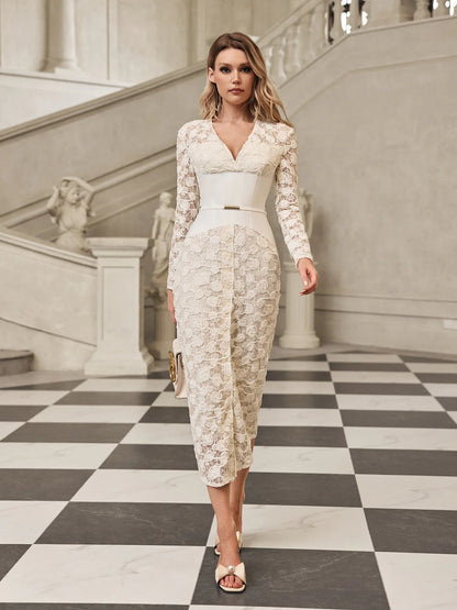 Élodie Lace Waist Midi Dress