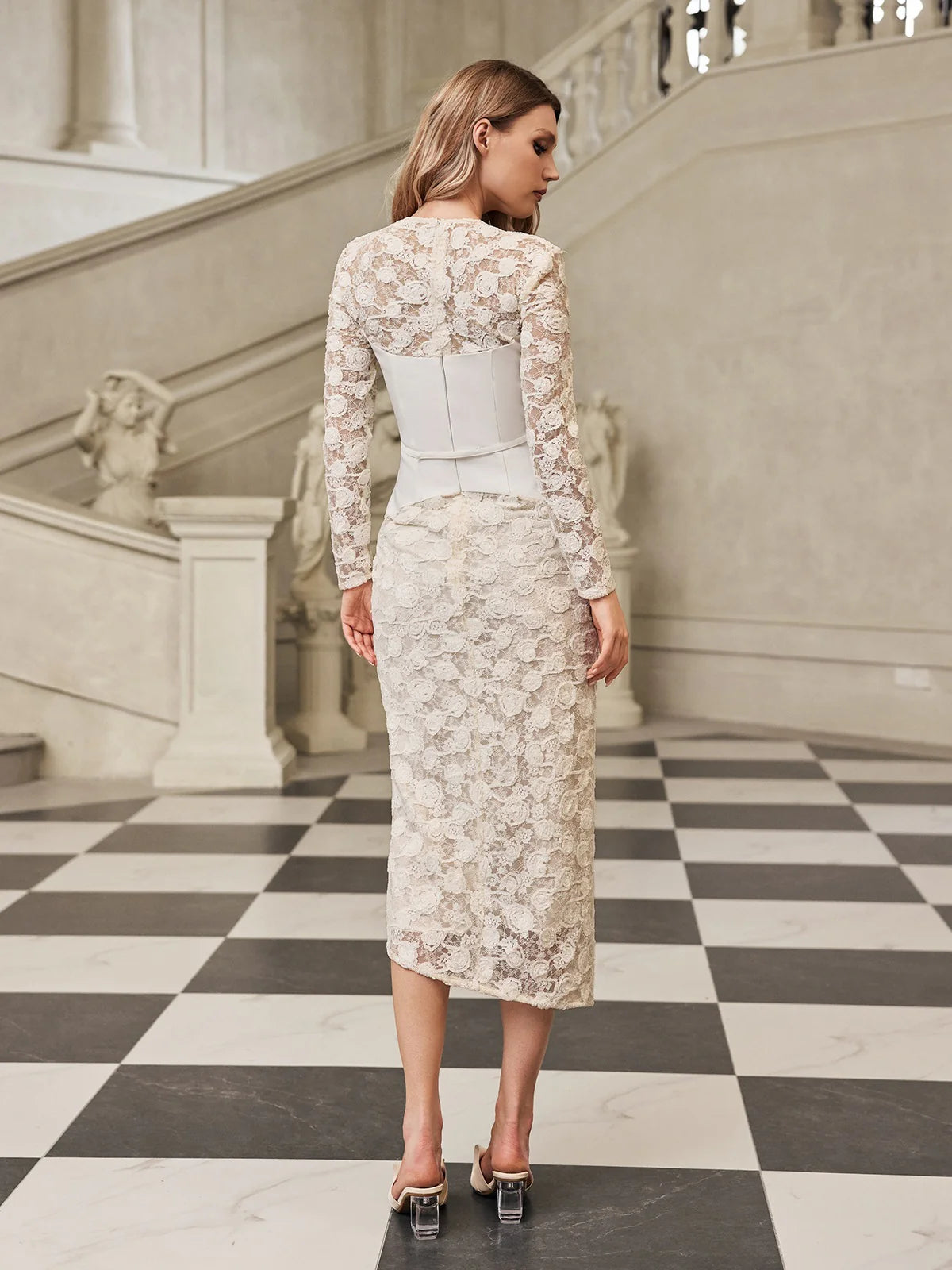 Élodie Lace Waist Midi Dress
