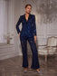 Blue sequins blazer suit set