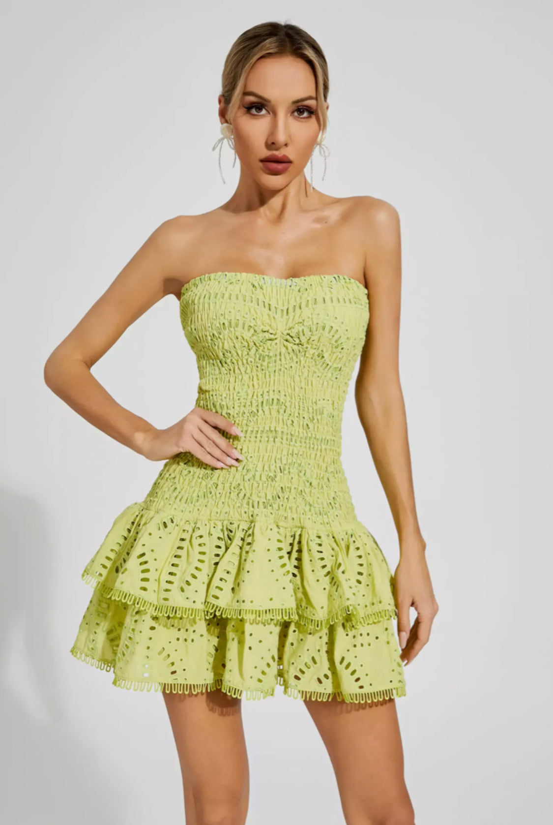 Bridget green ruffle mini dress