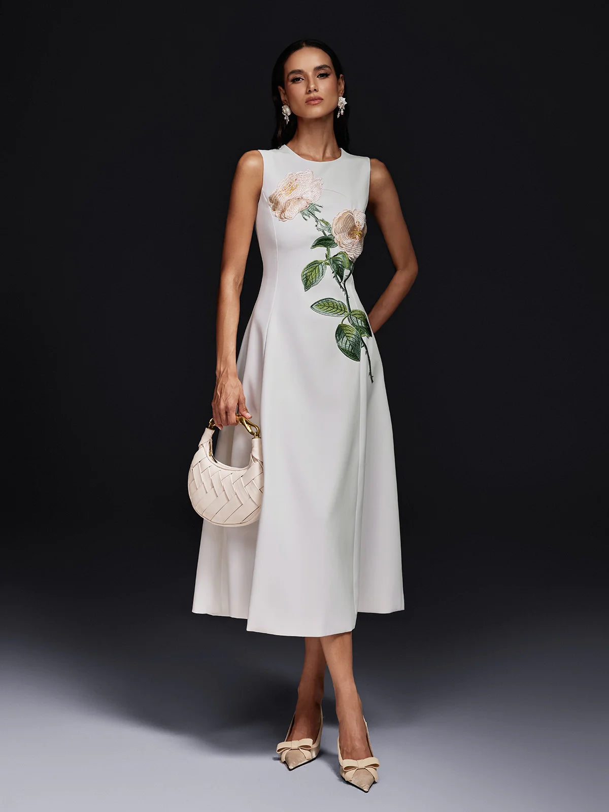 Fleur de Grâce Embroidered Midi Dress