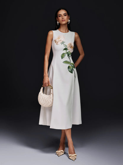 Fleur de Grâce Embroidered Midi Dress