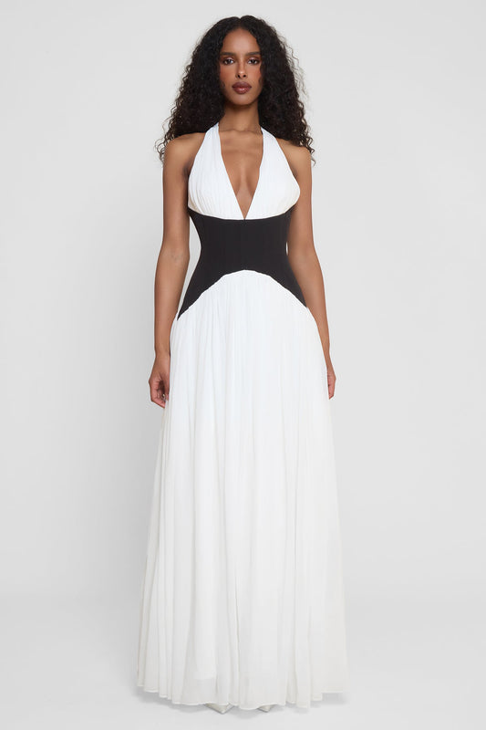 Odette Monochrome Halter Gown
