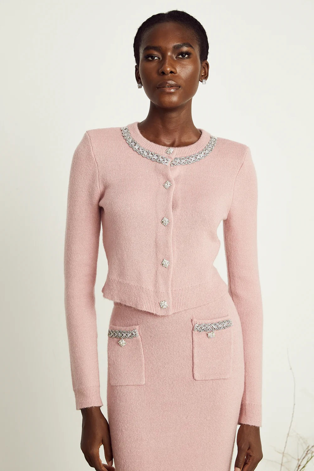 Prisca pink knit top/skirt set