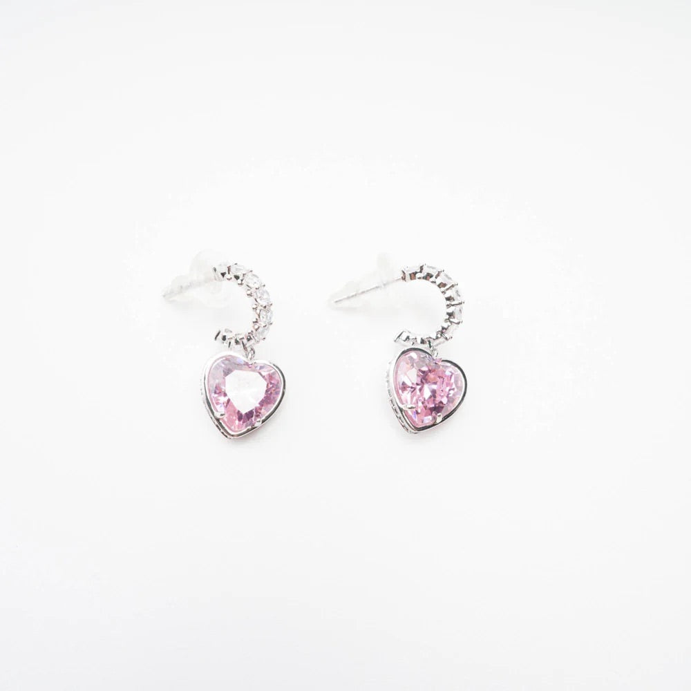 Pink heart pendant earrings