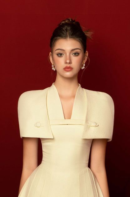 Claire Cape Collar Pleated Dress