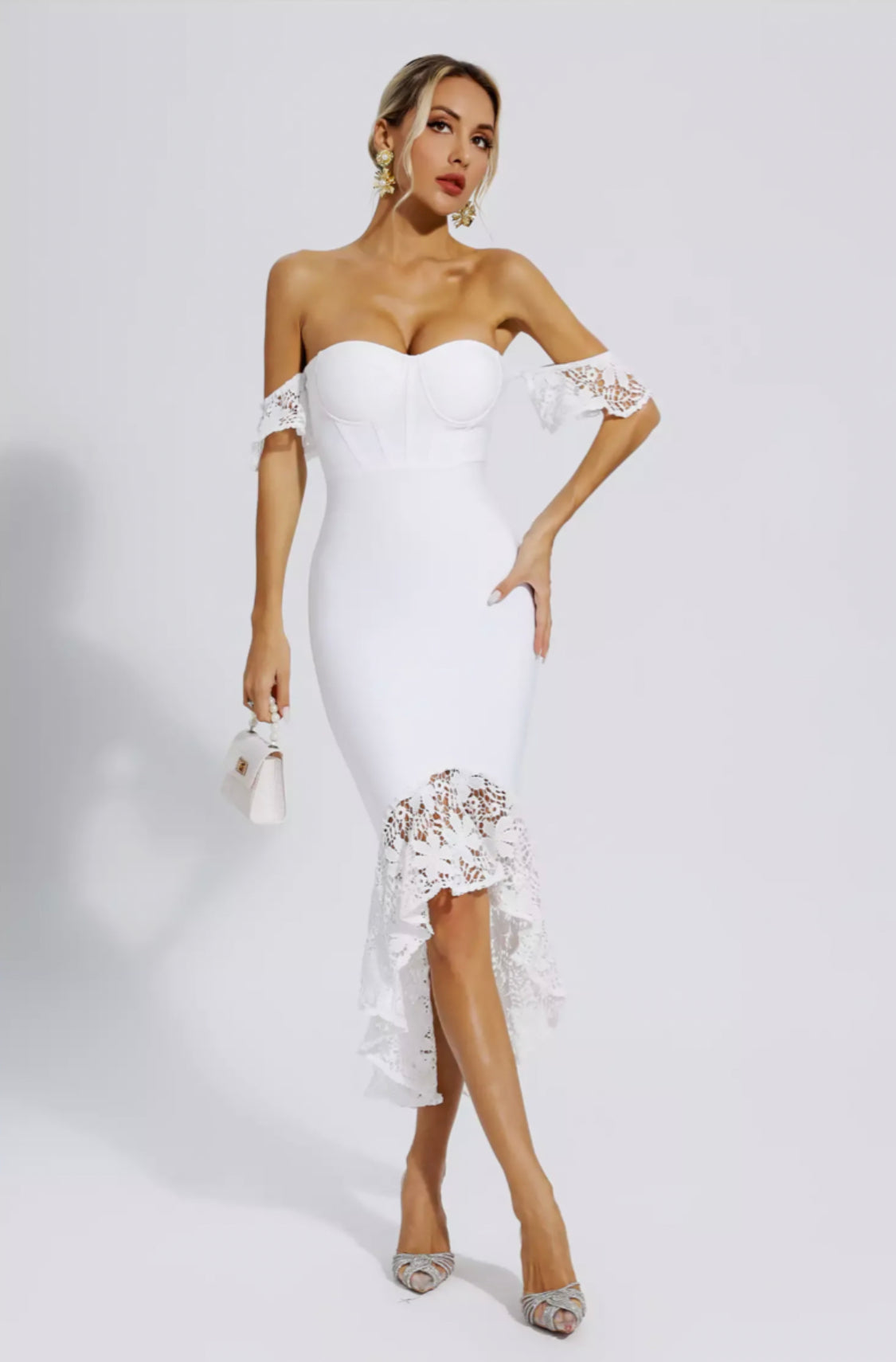 Zariah off shoulder lace midi dress