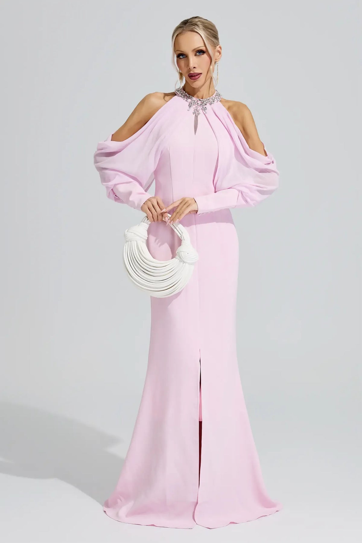 Seraphina Crystal Cold-Shoulder Gown
