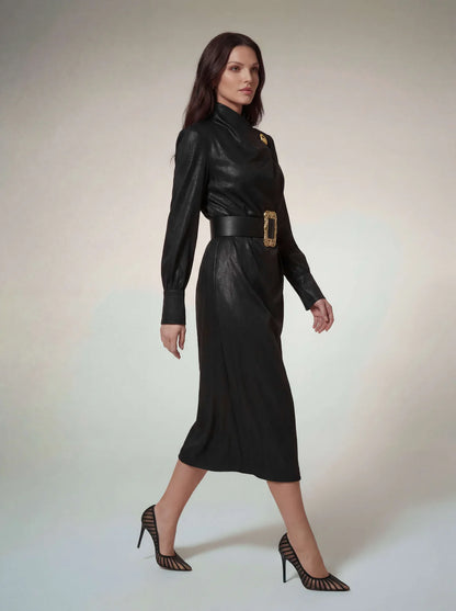 Aveline Structured Belted Midi Dress