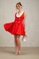 Red V-neck flared mini dress