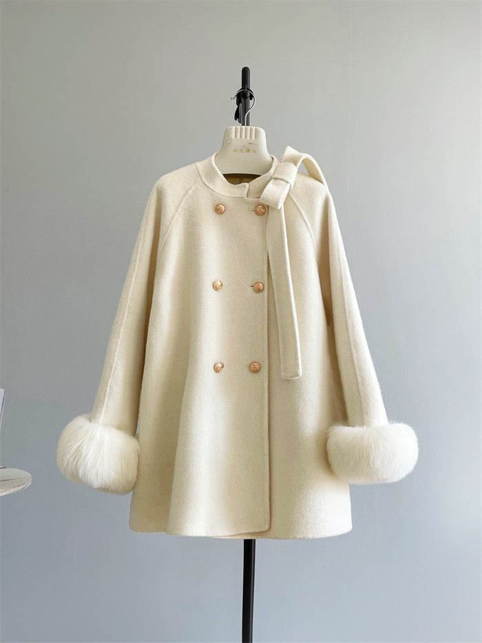 Wool fur bowknot coat