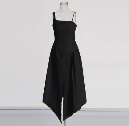 Noir Éclat Asymmetric Cape Dress