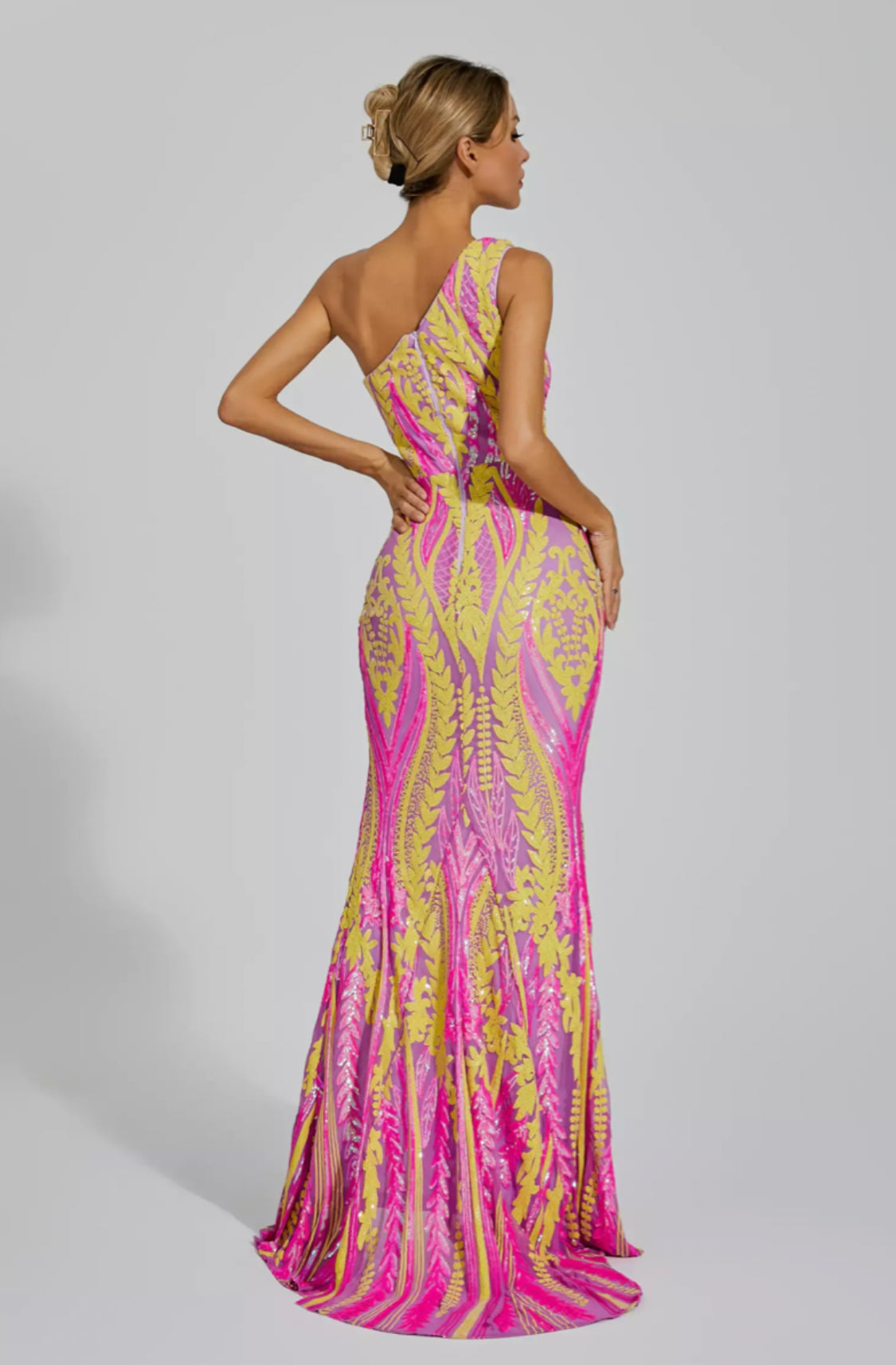 Phelps yellow/pink sequin maxi dress