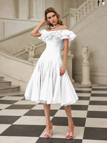 Amélie Off Shoulder Ruffle Midi Dress