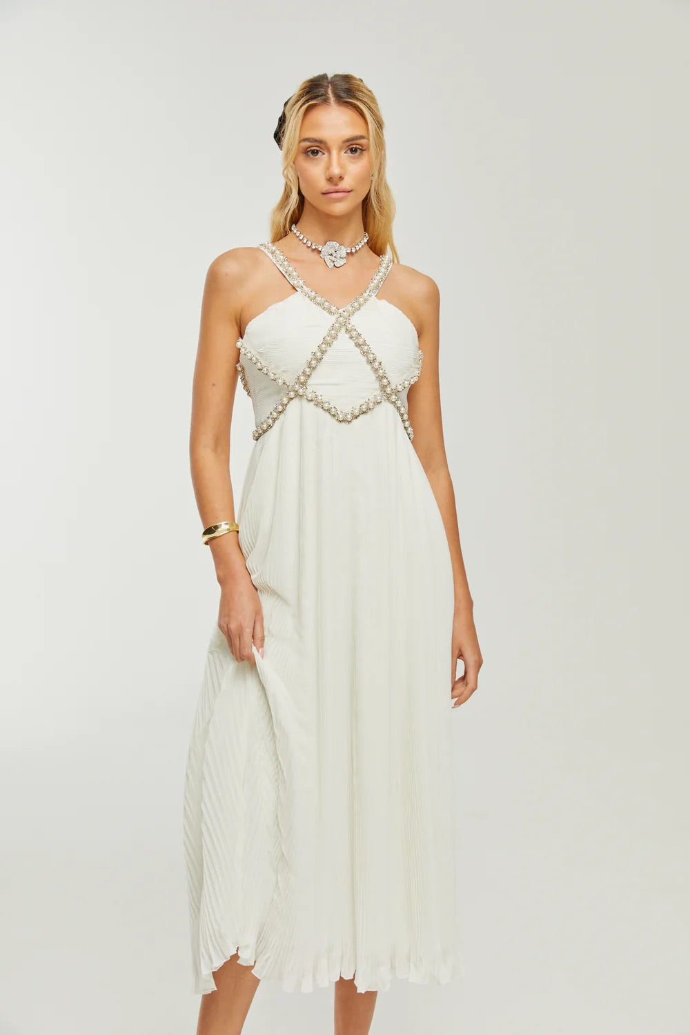 Hermine pearls midi dress