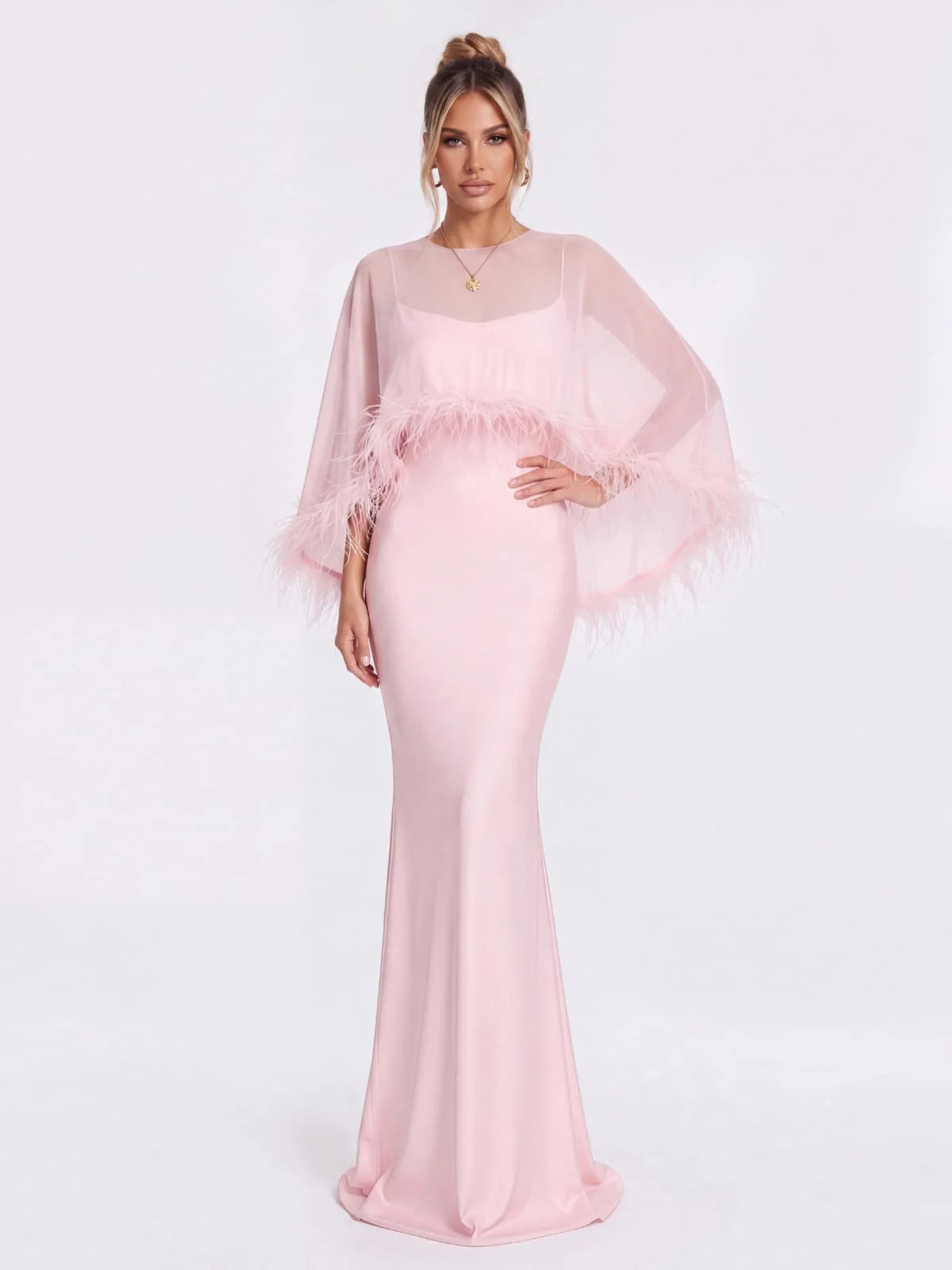 Amara Feather Cape Maxi Dress