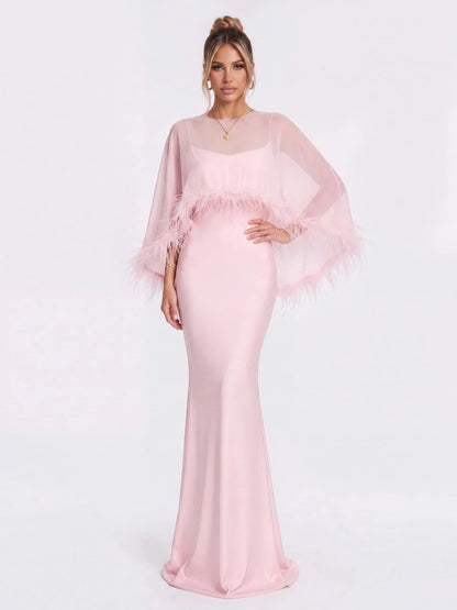 Amara Feather Cape Maxi Dress