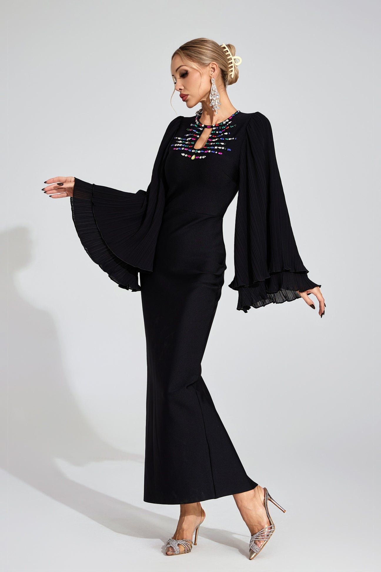 Seraphina Bell Sleeve Rhinestone Gown