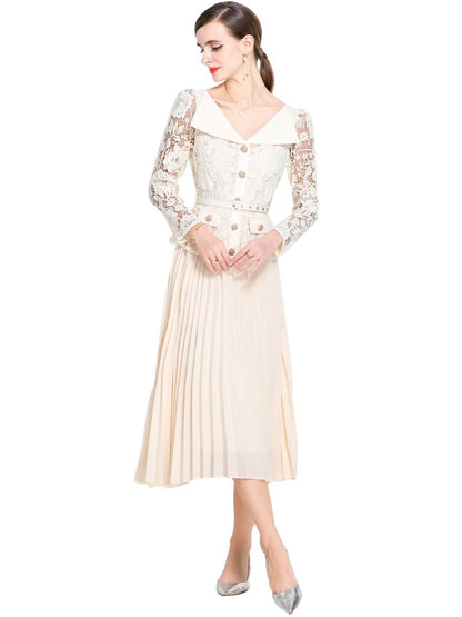 Elegance Era Pleated Lace Dress