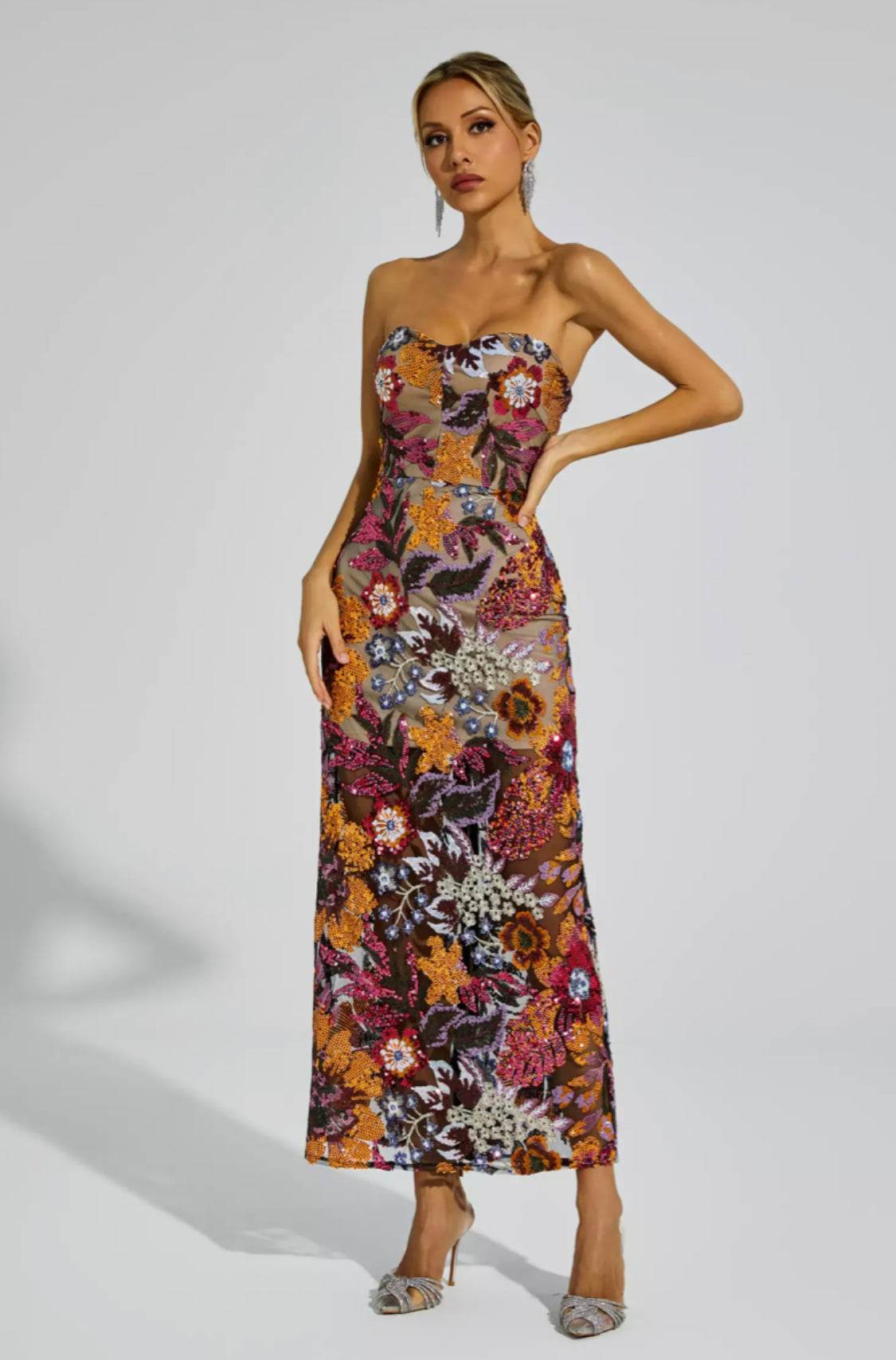 Leanna brown/red flower midi dress