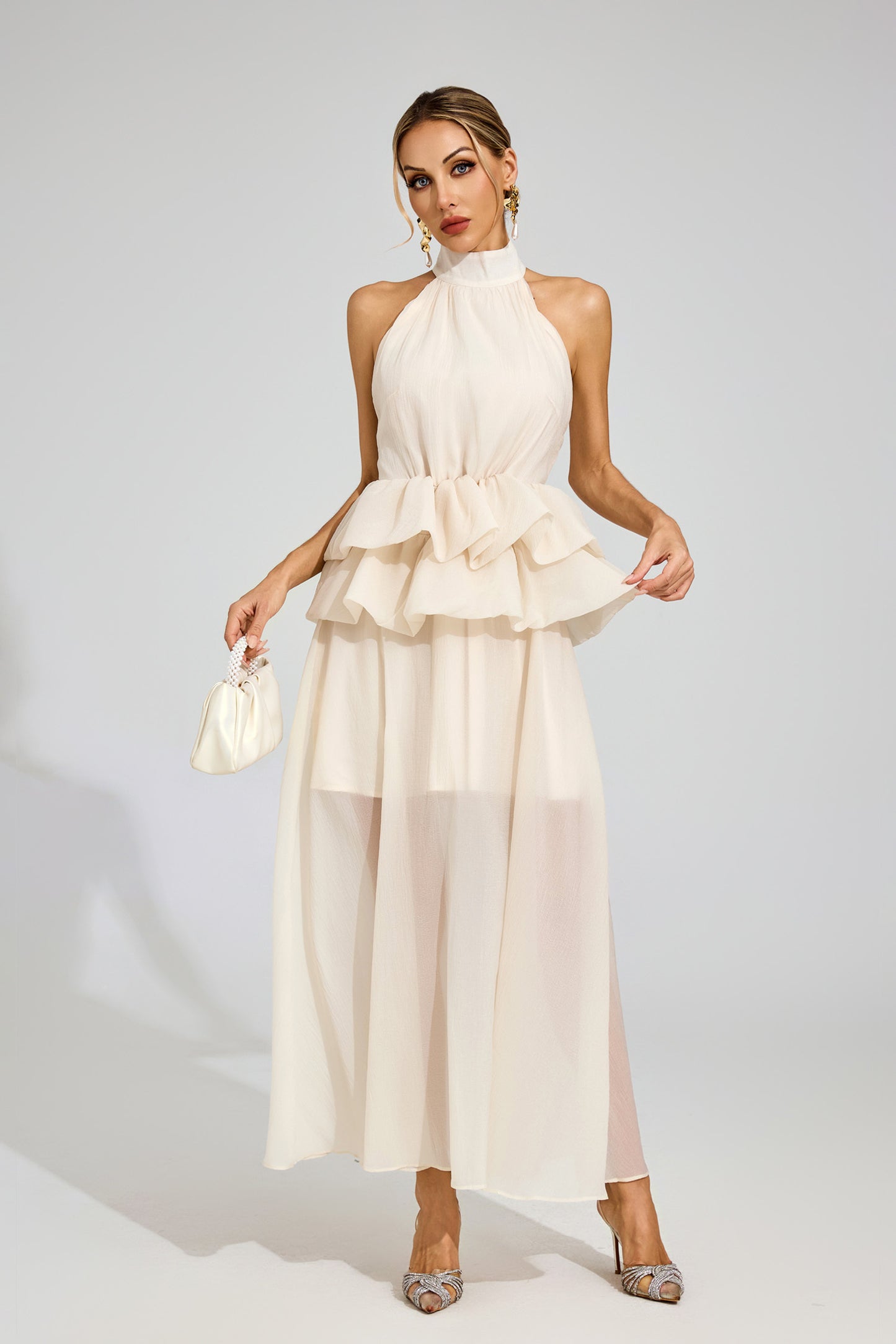 Soleil Ruffle Halter Maxi Dress