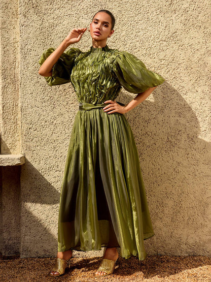 Olive Lumière Organza Gown