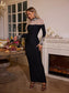 Rhinestone long sleeves maxi dress