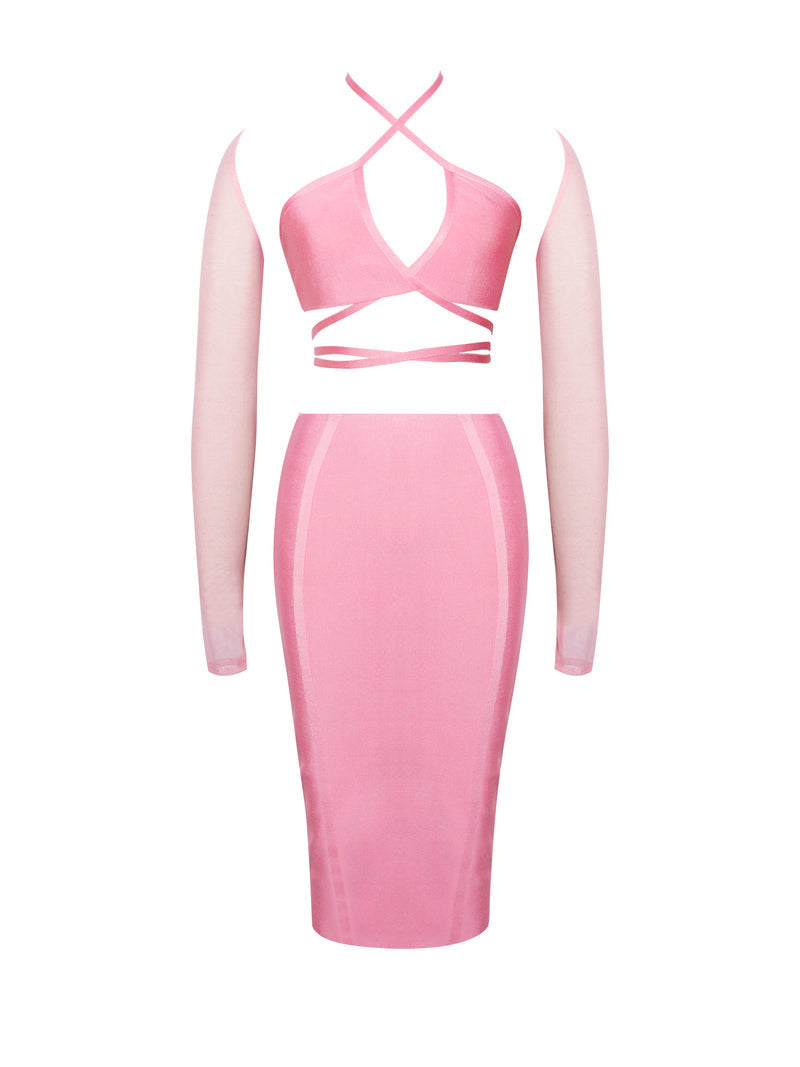 Pink bandage top/ skirt set (8270717583598)