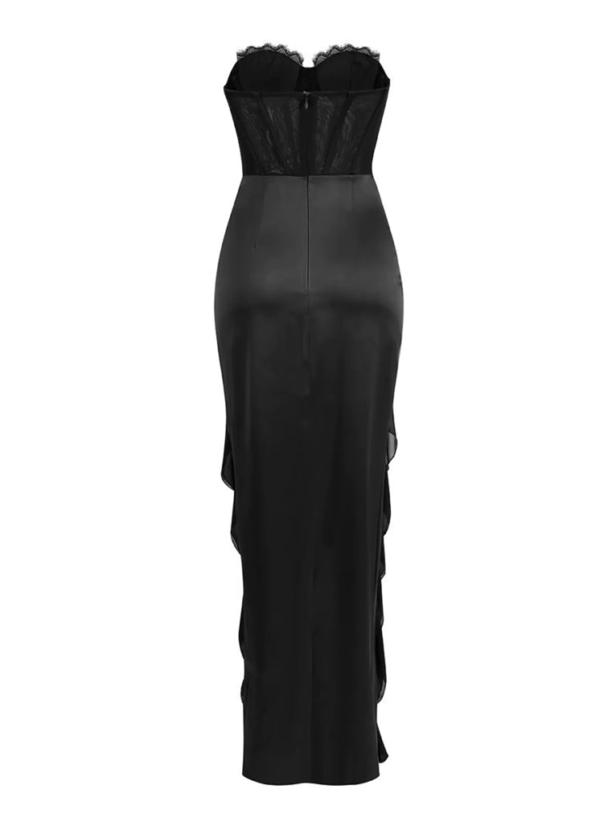 Black Satin/lace corset maxi dress (8293283201262)