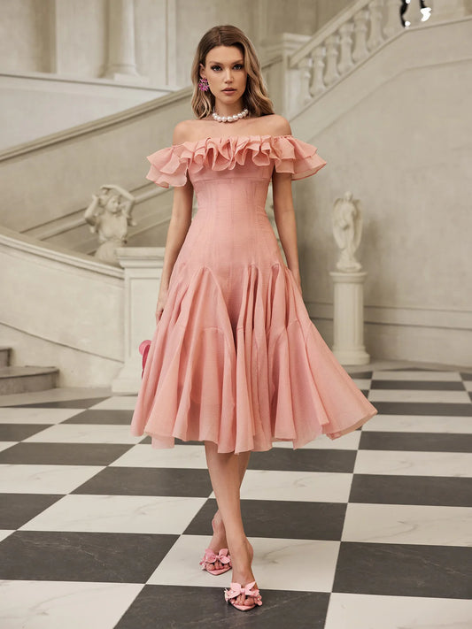 Amélie Off Shoulder Ruffle Midi Dress